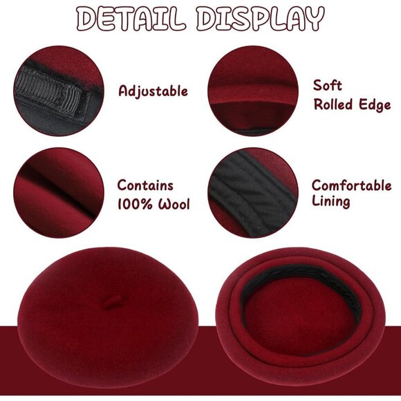 Wool Beret Hat Women Men French Style Handmade Adjustable Gifting